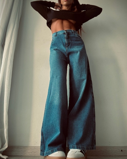 Blugi Largi și Ușori cu Talie Înaltă și Stil Relaxat 