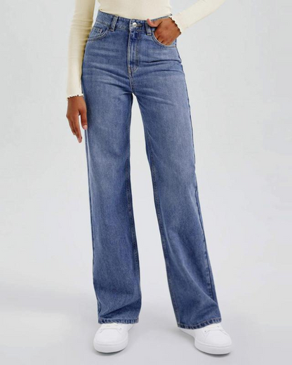 Blugi Pentru Femei cu Talie înaltă, Picioare Largi și Buzunare Multiple