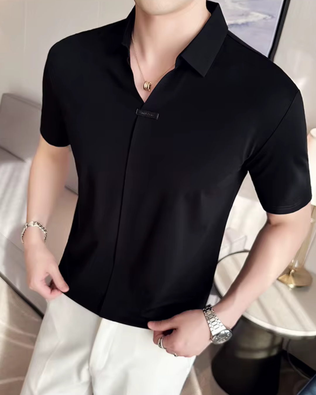 Elasticitate Ridicată Ușoară Moale și Rezistenta la încrețire Cămașă Polo Pentru Bărbați în Culoare Solidă 