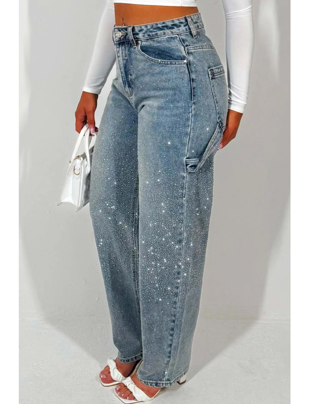 Blugi lung cu detalii în formă de diamant și stil cargo 