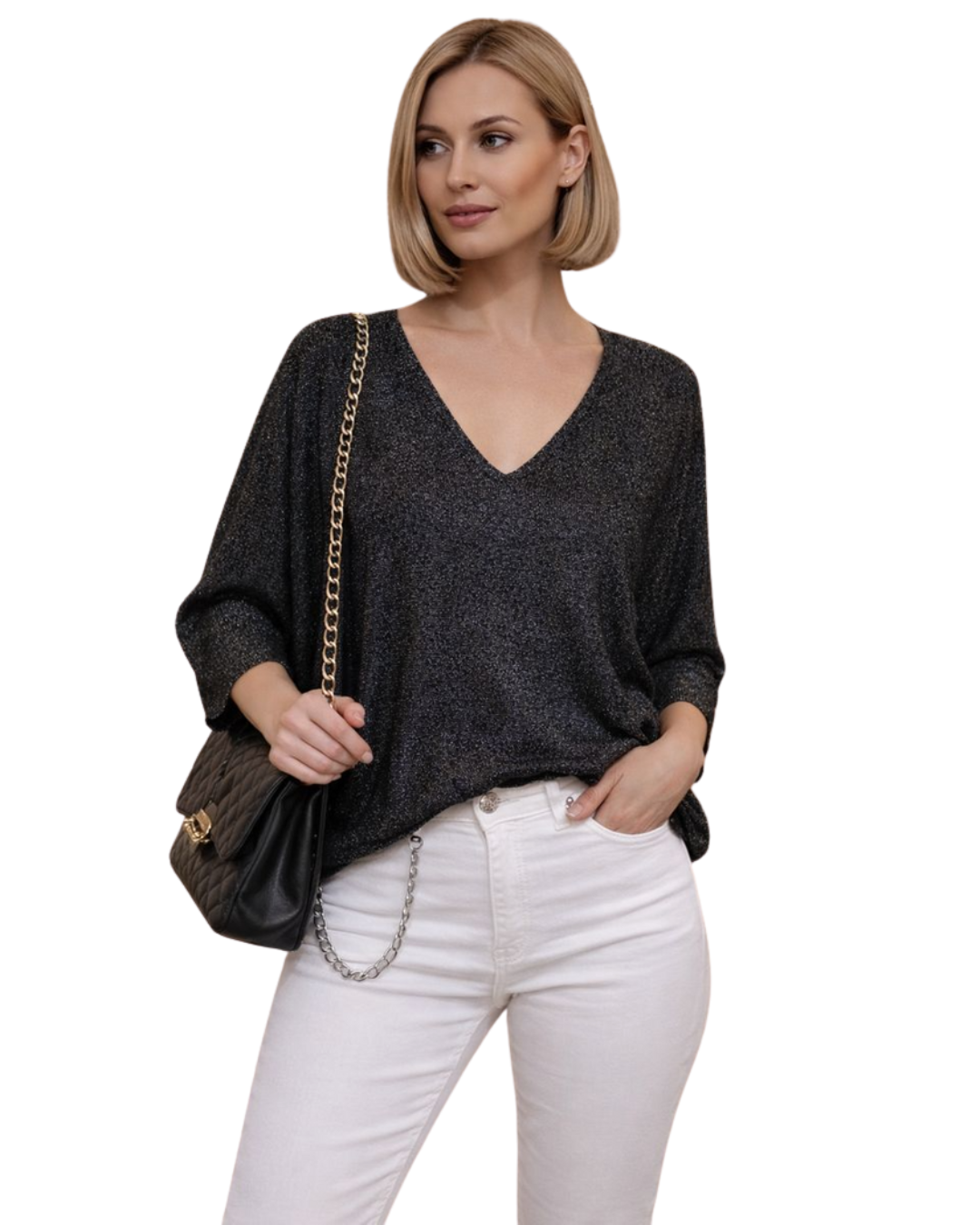 Bluză Premium cu Decolteu în V și Finisaj Strălucitor®