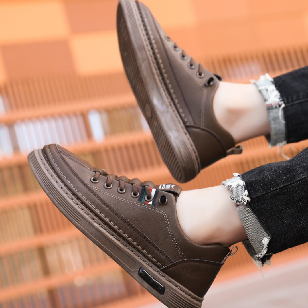 Adidasi casual din piele naturală, cu senzație flexibilă, fără picioare goale 