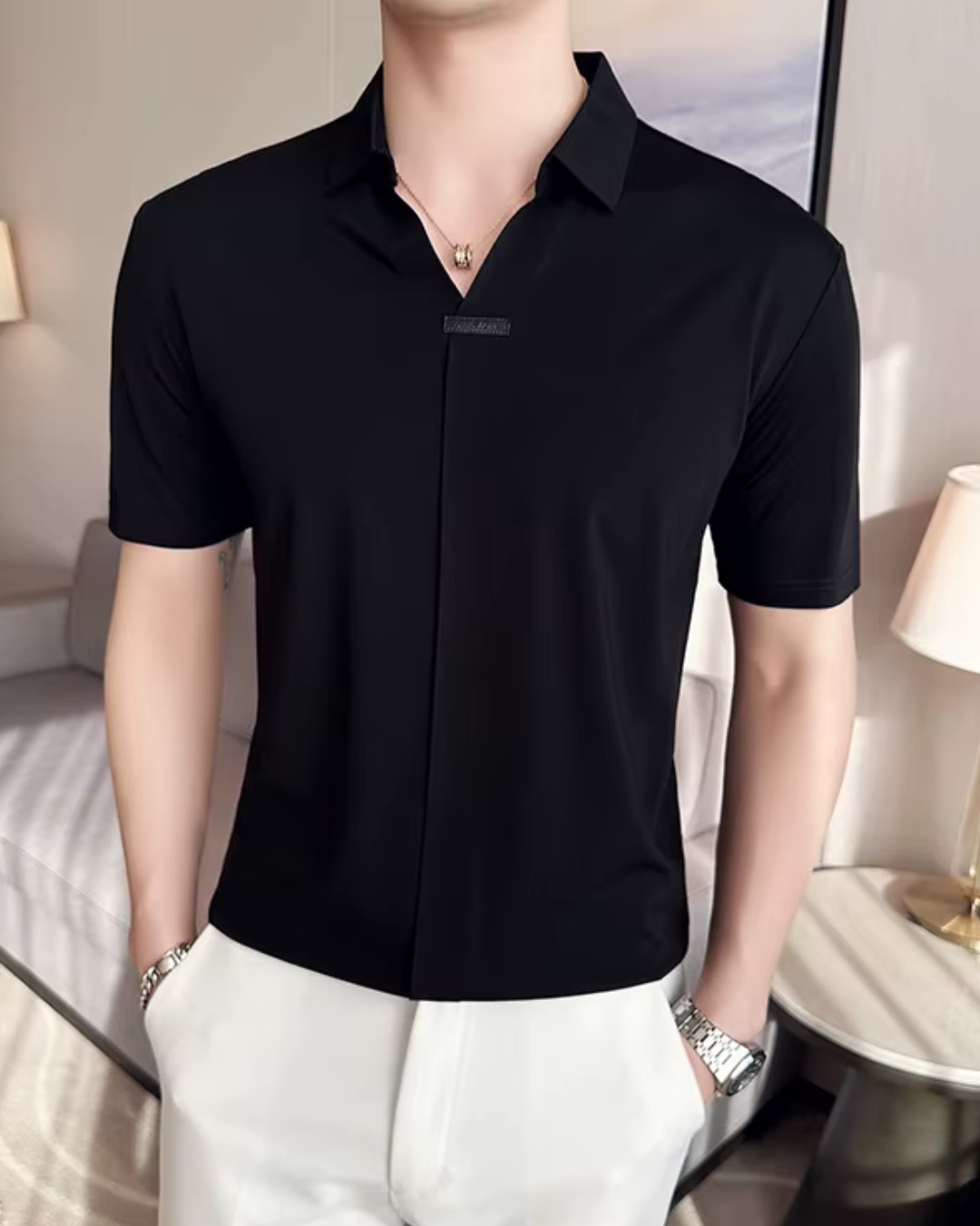 '-Elasticitate Ridicată, Ușoară, Moale și Rezistenta la încrețire Cămașă Polo Pentru Bărbați în Culoare Solidă 