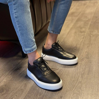 Adidași din skine neagră cu talpă groasă pentru bărbați 