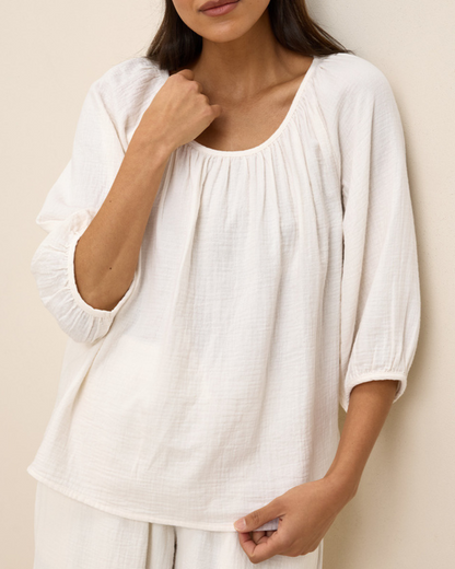 Bluză cu gât Rotund Double Gauze Lightness și Stil Natural