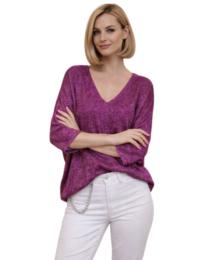 Bluză Premium cu Decolteu în V și Finisaj Strălucitor®