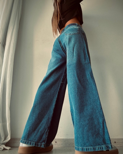 Blugi Largi și Ușori cu Talie Înaltă și Stil Relaxat 