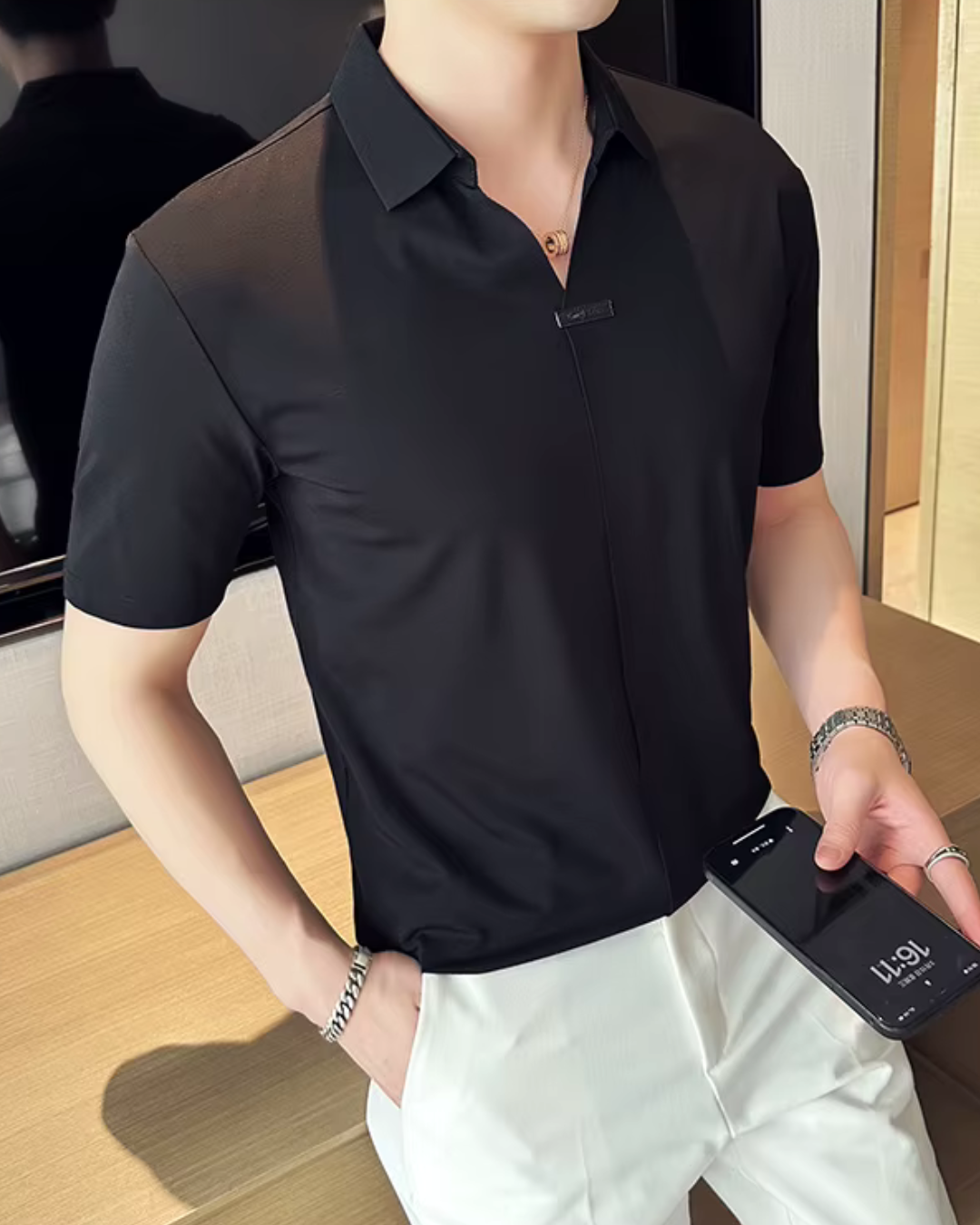 '-Elasticitate Ridicată, Ușoară, Moale și Rezistenta la încrețire Cămașă Polo Pentru Bărbați în Culoare Solidă 