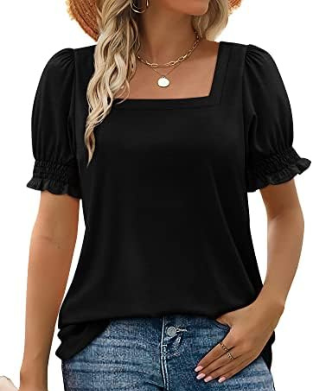 Bluză Casual Pentru Femei cu Gât Pătrat și Mâneci încrețite