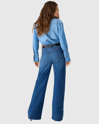 Blugi cu Picior Larg, Talie Înaltă și Abdomenului Control 