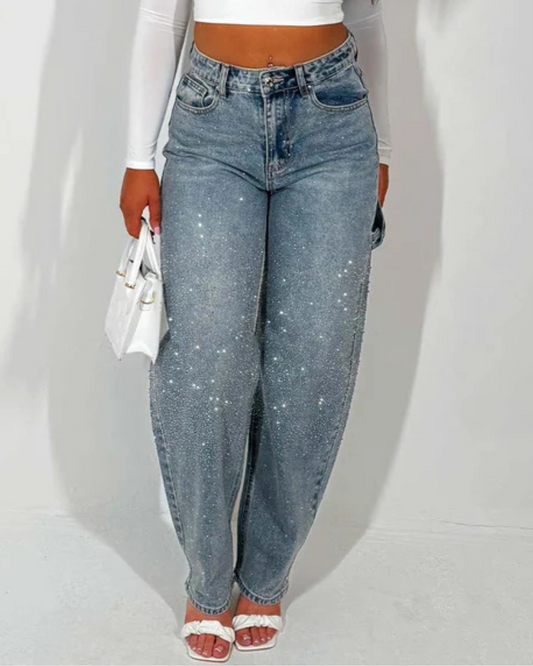 Blugi lung cu detalii în formă de diamant și stil cargo 