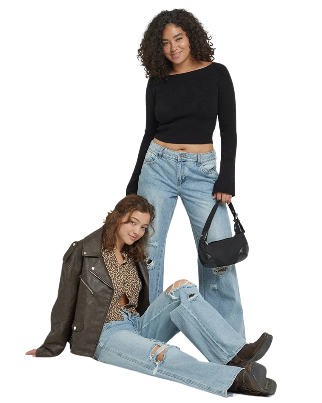 Blugi Drepți pentru Femei cu Efect Uzat și Tăieturi Moderne