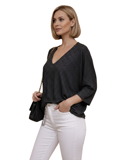 Bluză Premium cu Decolteu în V și Finisaj Strălucitor®