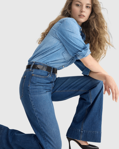 Blugi cu Picior Larg, Talie Înaltă și Abdomenului Control 