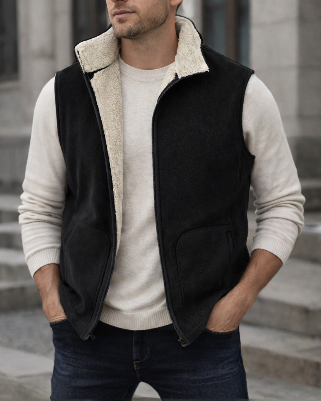 Vestă neagră matlasată cu fermoar – Casual style and comfort® 