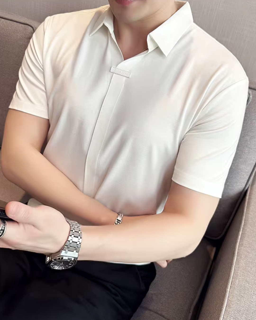 Elasticitate Ridicată Ușoară Moale și Rezistenta la încrețire Cămașă Polo Pentru Bărbați în Culoare Solidă 