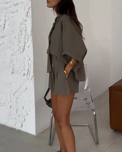 Casual Bluză și Set de Pantaloni Scurți Largi Pentru Uzura de Zi cu Zi