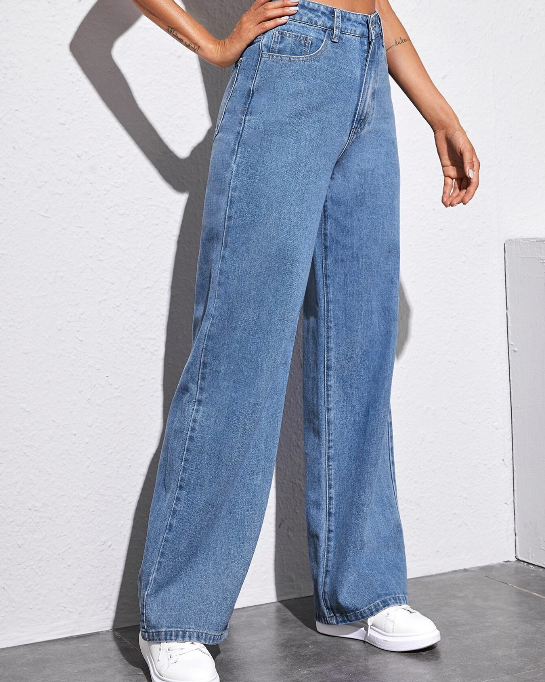 Blugi Largi și Ușori cu Talie Înaltă și Stil Relaxat 