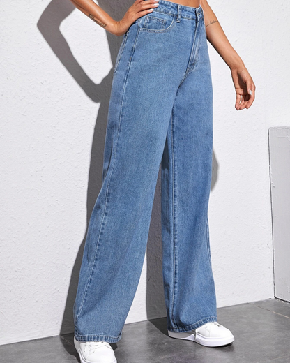 Blugi Largi și Ușori cu Talie Înaltă și Stil Relaxat 