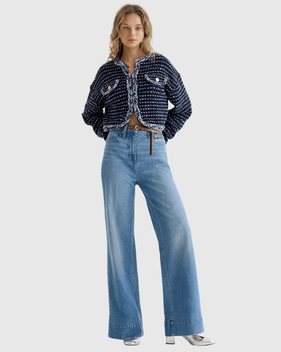 Blugi cu Picior Larg, Talie Înaltă și Abdomenului Control 