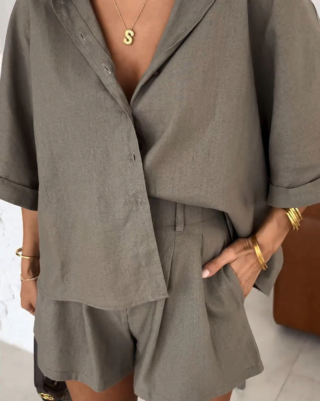 Casual Bluză și Set de Pantaloni Scurți Largi Pentru Uzura de Zi cu Zi