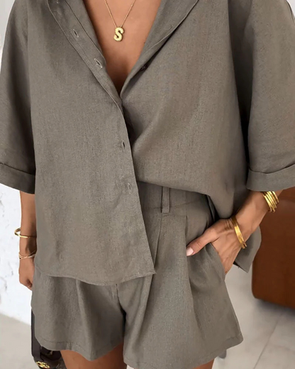 Casual Bluză și Set de Pantaloni Scurți Largi Pentru Uzura de Zi cu Zi