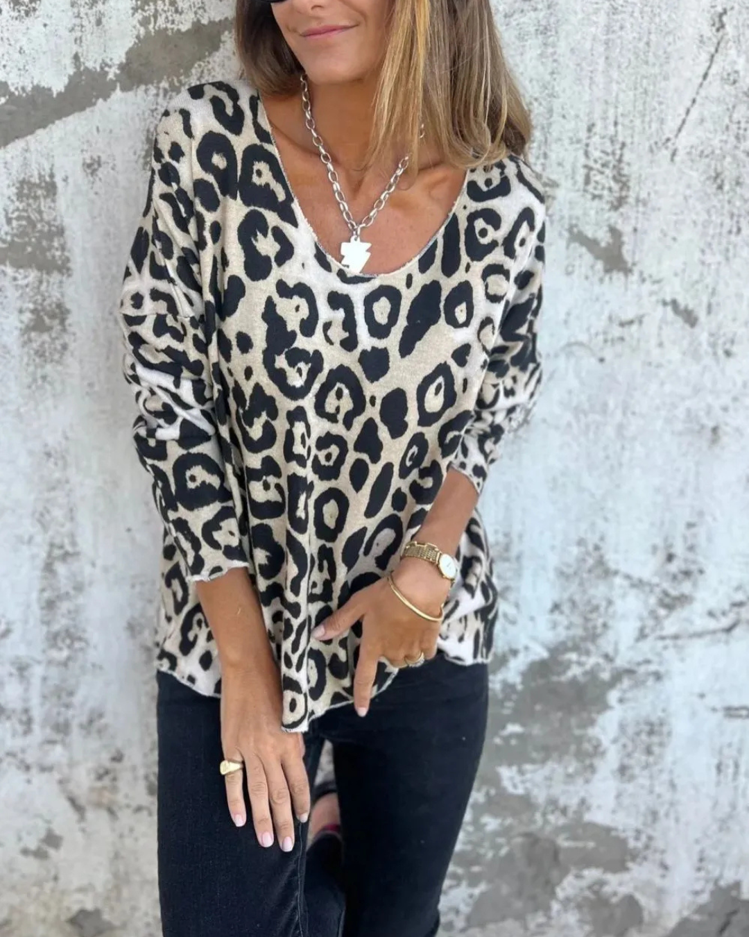 Bluză Extensibilă Pentru Femei cu Imprimeu Animal și Decolteu Rotund