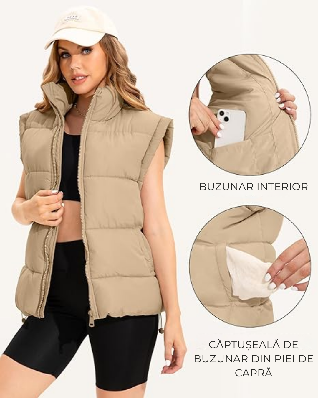 Vestă Matlasată Puffer pentru Femei